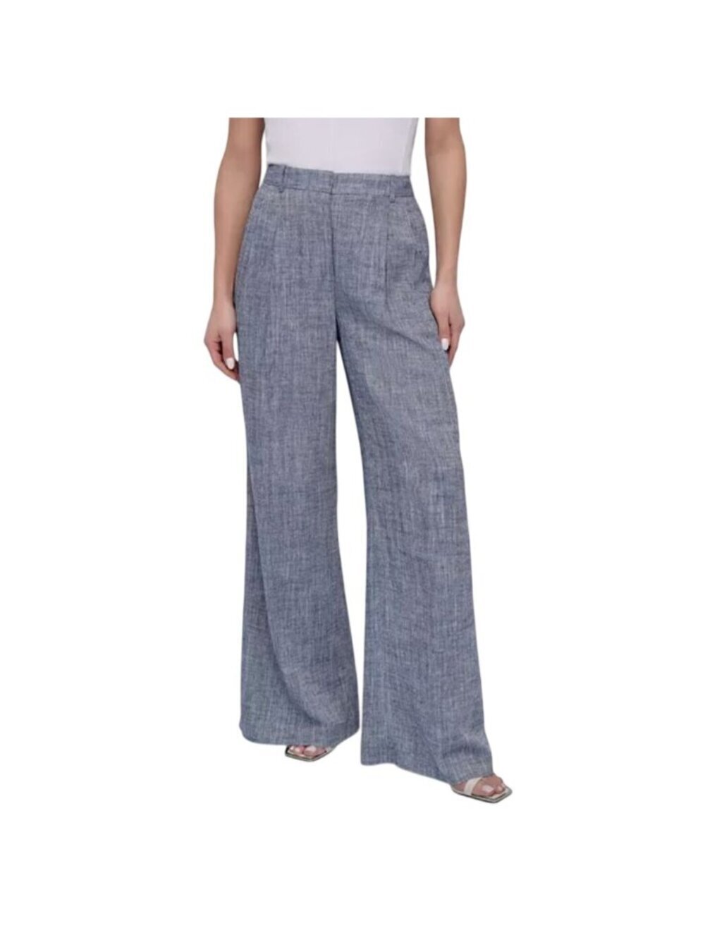 NWT DKNY Petite High Rise Wide Leg Herringbone Pants 8P Blue MSRP $109